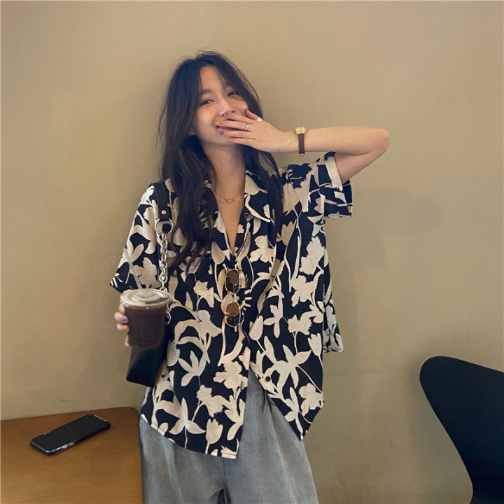 2024 New Women Blouse Korean Style Casual Retro Floral Shirt Summer Loose  Short Sleeve Chic Top Ins Trendy Women Clothes
