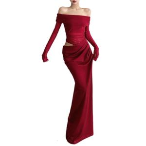 Womens Elegant Long Sleeve Ruched Bodycon Cutout Maxi Dress with Sheer Mesh Designs for Formal Event and Gatherings