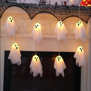 🎃SG Ready Stock 10pcs Halloween Ghost String Lights 2M Remote Control 8 Modes Waterproof Battery Box Party