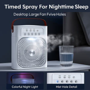 【HOT】Humidifier spray desktop fan Mini electric fan Office air cooler / large angle swing / silent energy saving cooling / remote control operation/Colorful LED Light 5-Hole Spray Cooling Fan with 3 Speed Adjustment