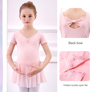 Girls Ballet Dance Dress Summer Short Sleeve Kindergarten One Piece Ballet Skirt