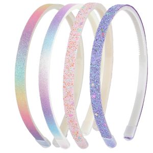WLLHYF Glitter Headband4pcs Chunky Hairband with Teeth 2 stripe + 2 star Plastic Sparkly Cute Non Slip Thick Bling Confetti Rainbow Hair Bands Little Girls Colorful Hair Accessories