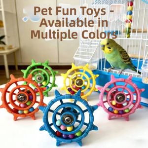 OUTOPEN Colorful Beads Parrot Spinner Rattle Toy Plastic Rudder Shaped Bird Cage Toy Creative Bite Resistant Bird Exercise Toy Bird Cage Use