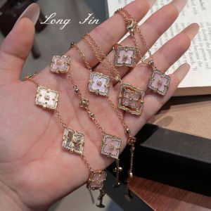 Retro French Palace Style Peach Gilt Four-leaf Clover Necklace Bracelet Ring Earrings