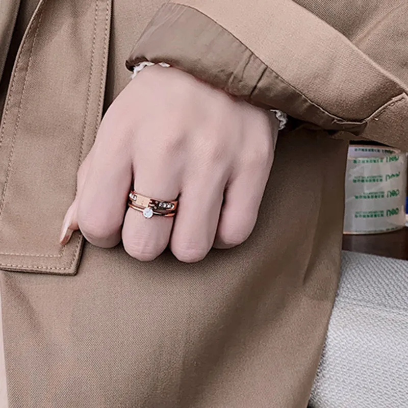 SAWU] New Classic Titanium Steel Rose Gold Double Letter Rings For