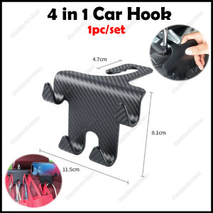 ⚓ 4 in 1 Car Hook Back Seat Hook Car Seat Hanger Storage Headrest Hooks Phone Holder Shopping Bag Ikat Tepi Gantung Organizer 4 Hook 1pc/set