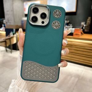 Kisscase Mô hình quạt bức xạ nhiệt vỏ điện thoại thoáng khí cho Iphone 15 14 13 12 11 Pro Max cộng với MagSafe không dây sạc Chất liệu da PU bao gồm tất cả chống rơi Chống Sốc Ốp lưng cho iPhone 15 14 13 12 11