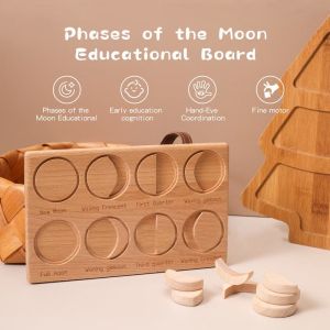 Phases of the Moon Educational Board. Wooden Montessori Toy