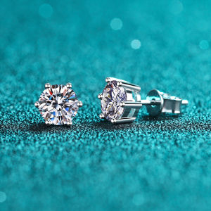 KNOBSPIN Moissanite Stud Earrings 14K White Gold Plated Sterling Silver D VVS1 Lab Diamond 6 Claws Round Ear Studs For Women2026