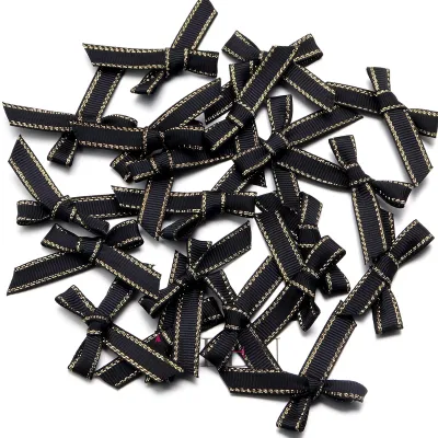 (50pcs/pack) 3/8 Gold Edged Grosgrain Ribbons Handmade Bowknot For Souvenir/DIY Crafts/Gift Decor