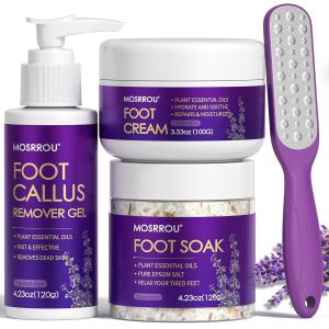 Bộ dụng cụ chăm sóc chân 4 món bộ dụng cụ spa chân cho quà tặng Giáng sinh sinh nhật Valentine cho nam và nữ bộ dụng cụ chăm sóc chân hương oải hương cho chân khô nứt nẻ muối ngâm chân gel tẩy chai chân dũa chân kem dưỡng chân.