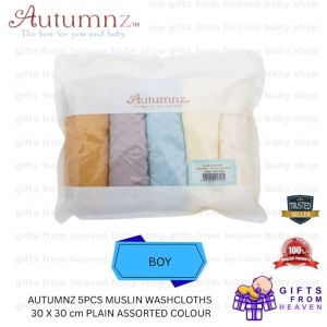 AUTUMNZ 5PCS MUSLIN WASHCLOTHS 30 X 30 cm PLAIN ASSORTED COLOUR MWC-3030