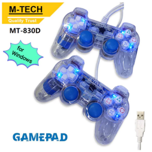 M-TECH Gamepad Vibration Double Joystick USB Gaming Controller Stick Gaming Getar Transparan Nyala
