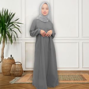 Baju Gamis Abaya polos dengan bahan wolfis Busui Grey abu