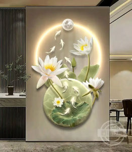 (ÁNH THẬT) Tranh đèn led hoa sen 2 uv mặt mica sáng bóng kèm đinh treo