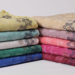 Jifang Women Shiny Rhinestones Embroidery Flower Floral Cotton Shawl with Tassels Muslim Hijabs Shawls Scarves Pashmina Headwraps WJ638