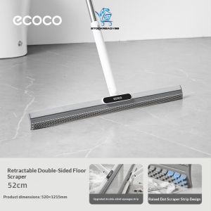 SR99. ECOCO Dual-Sided Floor Wiper 180° Rotating Squeegee Scrub Mop Telescopic Handle Wet Dry Cleaning Tool