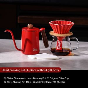 Bincoo phin pha cà phê đặt cốc Bộ lọc bằng gốm tay pha Bộ Cà phê thủy tinh đổ nồi Máy xay cà phê thủ công Đặt món quà tốt nhất Bộ hộp quà tặng