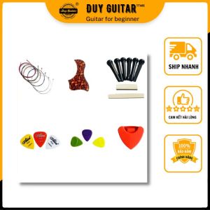 Bộ phụ kiện đàn guitar acoustic gồm 6 món 22 chi tiết gồm dây đàn chống xước ngựa và lược chốt dây pick gải hộp đựng pick Duy Guitar Store