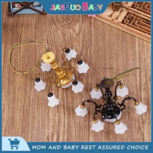 JiaShuo Baby Toy โคมไฟเพดานบ้านตุ๊กตาขนาดเล็กโคมไฟตั้งโต๊ะไฟ LED ขนาดเล็กของตกแต่งบ้านตุ๊กตาเฟอร์นิเจอร์ของเล่นสามารถให้ความสว่างได้