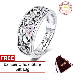 BAMOER Miễn Phí Vận Chuyển Nhẫn Ngón Tay Đính Đá Tình Yêu Vô Cực & Hoa Cúc Tháng Tám Bằng Bạc Sterling 100% 925 Cho Nữ Trang Sức Đính Hôn Đám Cưới SCR390