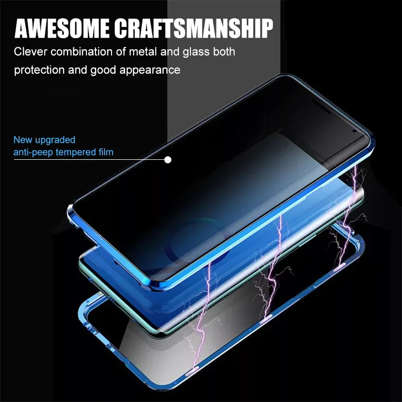 Privacy Anti-spy Metal Magnetic Tempered Glass Phone Case For