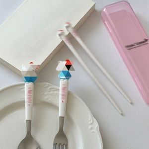 Bộ muỗng nĩa bằng thép không gỉ kiểu di động họa tiết Kuromi phù hợp làm quà cho bé gái gồm 2 món