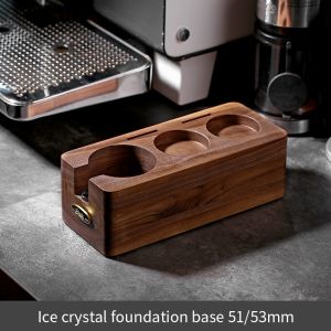 BINCOO Coffee Tamper Set Base Pressing Powder Base Set Walnut Coffee Pressing Powder Hammer Distributor 51/58MM