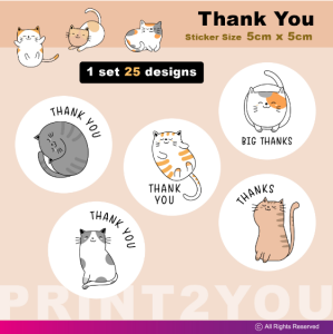 CAT SET DESIGN | THANK YOU STICKER 5CM | 50PCS 2 SETS
