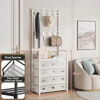 FurnishFiesta Shoe Rack Organizer Shoes Organizer with Storage Multifunctional Floor Coat Rack Hat Rack Indoor Entrance hall shoe and clothing storage