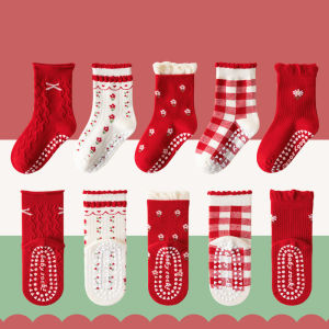 KUCHAR 5 คู่ ลายการ์ตูนน่ารัก กันลื่น ถุงเท้าด็กผญ ถุงเท้าเด็ก1 12ปี จุดซิลิโคน ระบายอากาศได้ดี ผ้าฝ้าย ถุงเท้าข้อสั้นสำหรับเด็กผู้หญิง