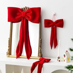 YERZ Red Green Christmas Bow Decoration Flocking Soft Hanging Bowknot Party Supplies Butterfly Large Bow Decor Christmas Party