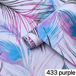 Colorful Feather Print Wallpaper Self Adhesive 10m*45cm Waterproof PVC Wall Sticker Home Decor