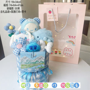 SG(Ready Stock)Knitted bouquet sunflower roses hand-knitted cartoon toy pattern knitted bouquet led light gift bag exquisite gift for couple