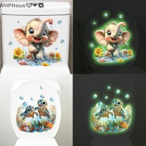 WP💓💛💖 1 3Pcs Cute Elephant Duck Turtle Glow-in-the-Dark Toilet Sticker Bathroom Toilet Lid Decor Home Wall Decoration Decal