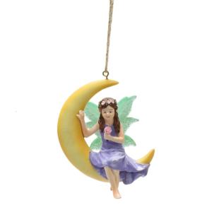 Artistic Moon Miniature Elf Sculptures Vibrant Swing Ornaments for Garden and Indoor Display Hanging Type