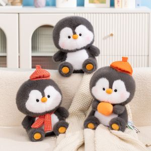 Lovely Soft Penguin Plush Toy Cartoon Wearing Scarf Penguin Plush Doll with Popcorn Dessert Festive Atmosphere Decoration Gift for Children