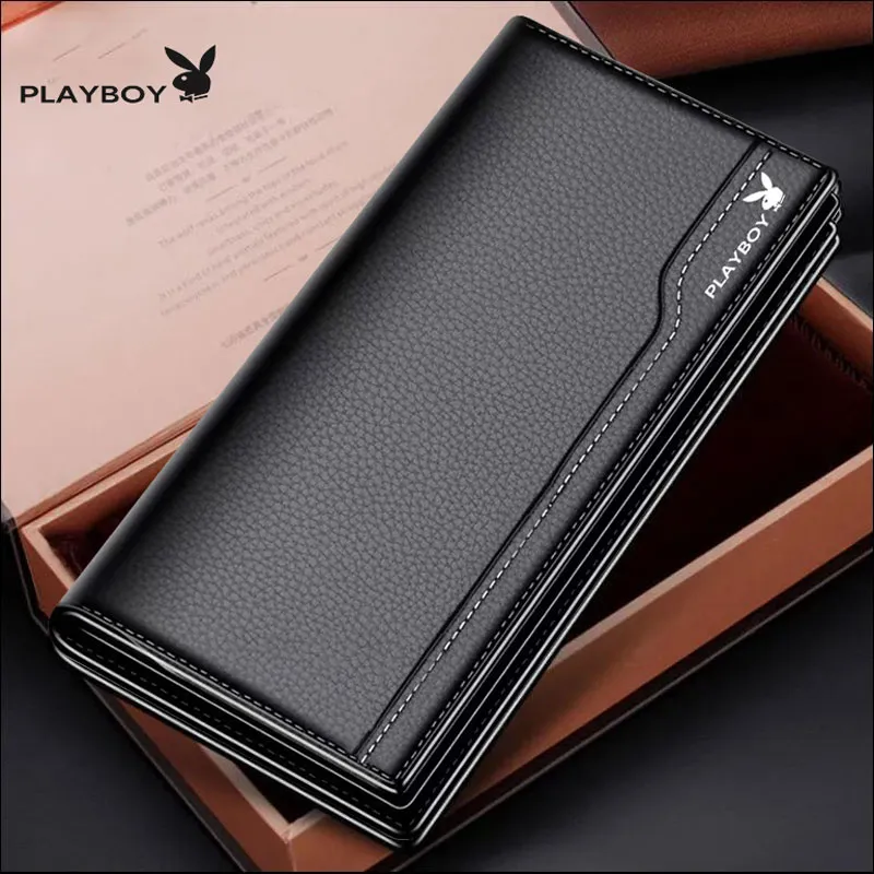 Men's thin soft leather long money clip casual business multi-card large  capacity suit bag wallet