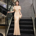 🏅👗 2022 New Women's Long Evening Dresses Gown For Debut 18 Years Old White Plus Size Wedding Dress Champagne Evening Dress High-End Banquet Elegant Socialite Birthday Bridesmaid Dress Host Advanced Texture. 