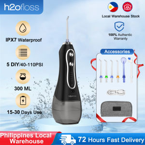 H2ofloss Portable Water Dental Flosser Cordless Oral Irrigator 5 Modes 5 Replaceable Jets Tips Teeth Cleaner for Brace Bridges Care 300ml Detachable Water Tank