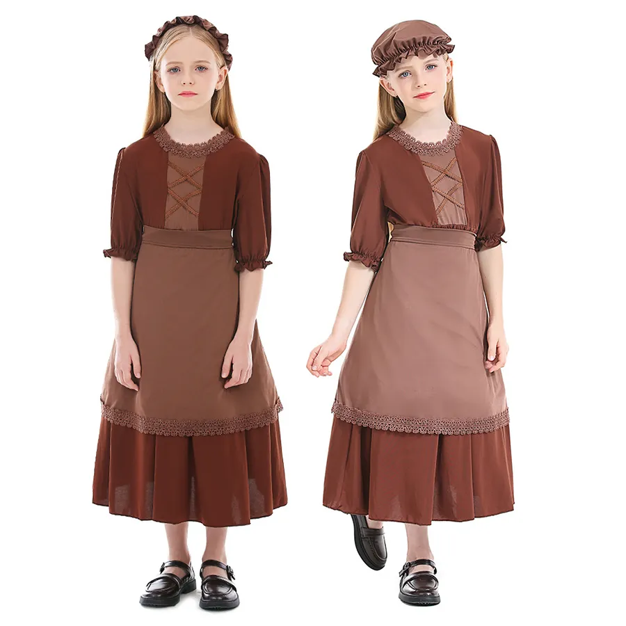 Kids Child Peasant Costume For Girl Colonial Village Pastoral Farm