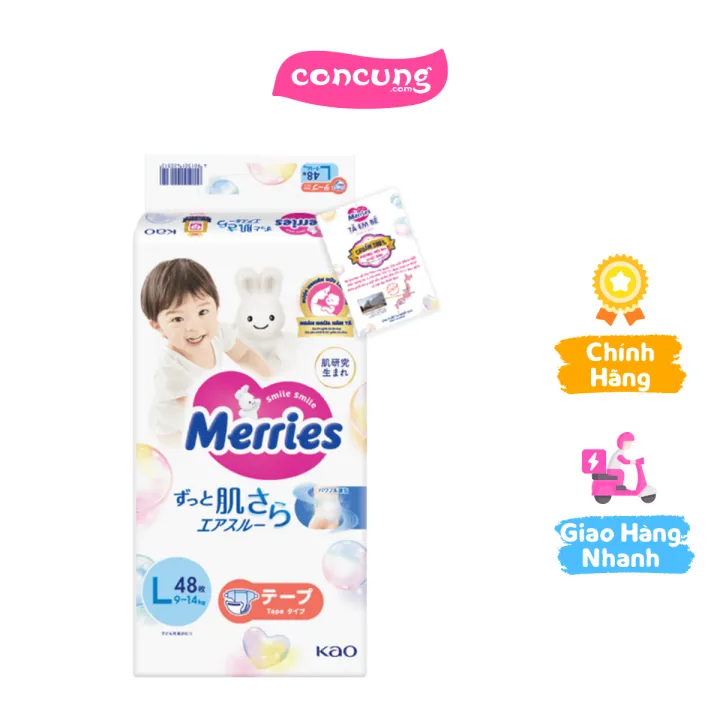 Tã dán Merries (L, 9-14kg, 48 miếng)
