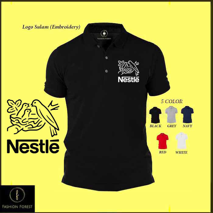 Baju logo Sulam Polo Classic T Shirt Embroidery Logo NESTLE FOR MEN & WOMRN Uniform stafF 100% COTTON Design 0237