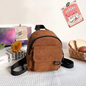 Backpack Mini Corduroy Tas Ransel Kekinian Lucu Kecil Bag Vintage Wanita Korean Aesthetic Style