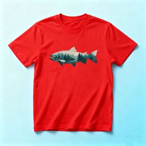 Wild Trout Graphic Tee Men Forest Mountain River Silhouette Outdoor Fishing Enthusiast Guy Daily Trendy Casual T-Shirt