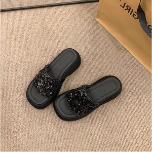 Free Shipping High-End Thick-Soled Half-Slipper Sandals For Women 2026 Summer Collection New Style With Sequins And A Platform Sole WomenS One-Strap Sandals