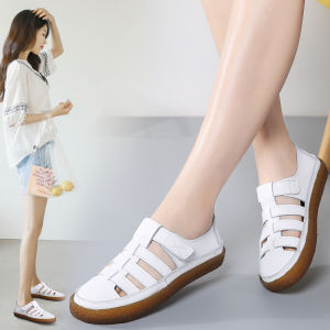 DOSREAL Women Sandals Genuine Leather Summer Ladies Comfortable Round Toe Ankle Hollow Sandals Female Soft Sole Woman