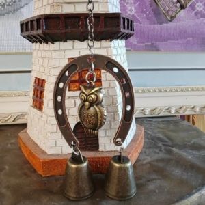 CXXP Metal Bell Chime Horseshoe Wind Chime Horseshoe Frame Decorative Door Chime Owl Pendant Gifts Butterfly Pendant Home Decor