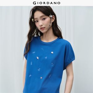 Giordano Women Shell decor sea life embroidery tee Free Shipping 18326515