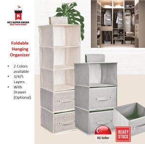 Wardrobe 3/4/5 Layers with Drawer Foldable Hanging Closet Clothes Hanging Organizer Shelf Storage Rack